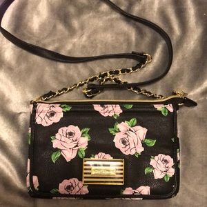 Black Floral Betsy Johnson Purse, Long Strap